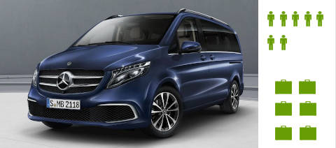 Image linking to the People Carriers & MPVs page for details of  and the  on offer there: Our Mercedes Benz and Volkswagen people carriers can carry up to seven people in luxury and comfort.
